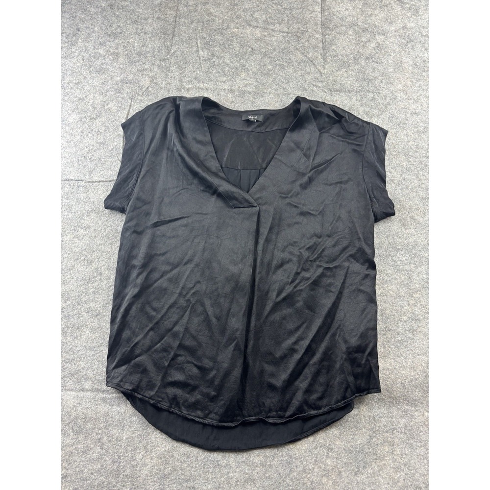 Rails Nala Black V-Neck Short Sleeve Satin Blouse Top XS Career Classy Chic Prep